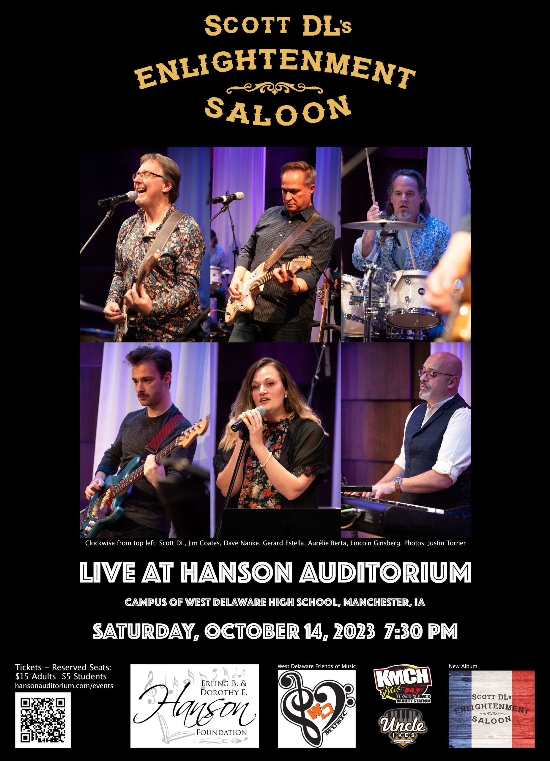 Scott DL’s Enlightenment Saloon to perform at Hanson Auditorium in Manchester, IA, October 14, 2023